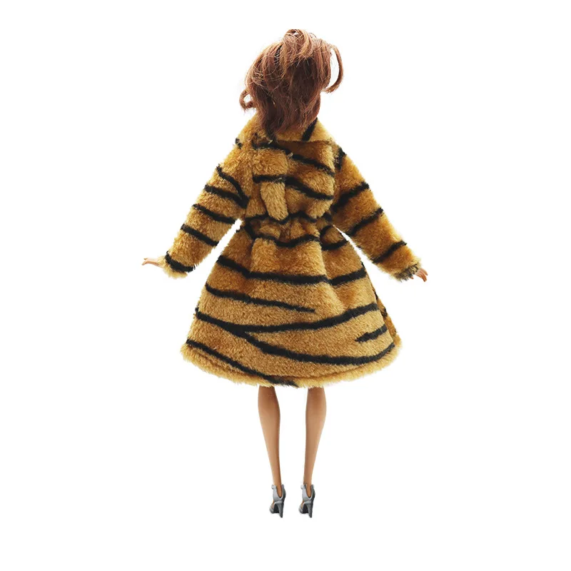 Леопардовое зимнее длинное меховое пальто Vestido пальто для куклы аксессуары для куклы Барби Одежда