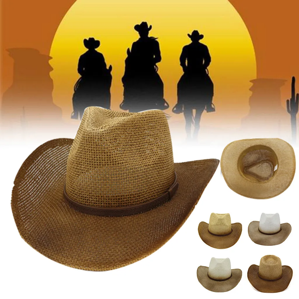Hawcoar Новая модная Мужская и женская тканая винтажная ковбойская соломенная шляпа Классическая Cattleman Cowgirl соломенная шляпа женская летняя Z4