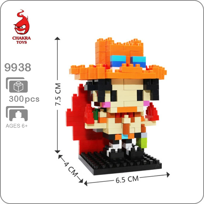 

CHAKRA 9938 Anime One Piece Portgas Ace Fire 3D Model DIY Micro Small Blocks Brick Diamond Mini Building Toy for Children no Box