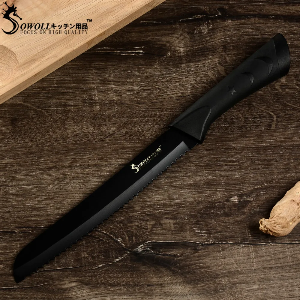 Sowoll Fashion Black Stainless Steel Kitchen Knife Set Germany Steel Ultra Sharp Blade Kitchen Knive 7Cr17 Kitchen Tools 6 PCS