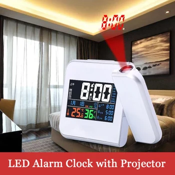 

LED Digital Alarm Clock with Projection Projector Alarm Clock Weather Forecast Thermometer Humidity Hygrometer Table Desk Watch