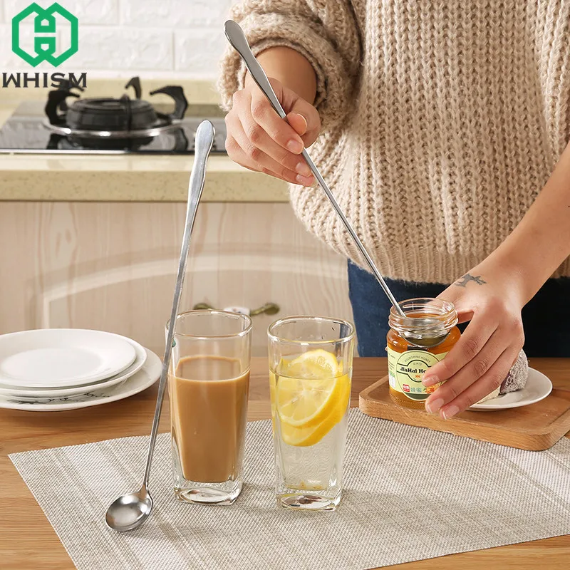 

WHISM Long Handled Tea Spoon Stainless Steel Coffee Spoon Ice Cream Dessert Mixing Spoons Silver Teaspoon Kitchen Accessories