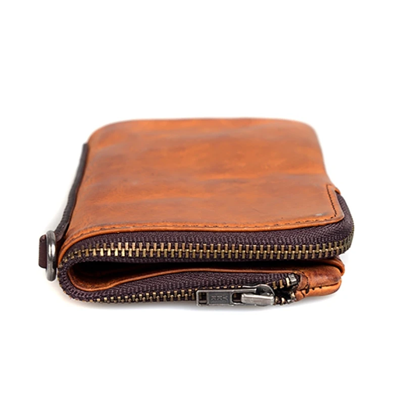 Bjyl Schwarzes Tasche Clip Brown Karte Jugend Geld Männer Hand Kurze Leder Multifunktionale light Handgemachte Brieftasche Zipper Rindsleder rxp6qBrw