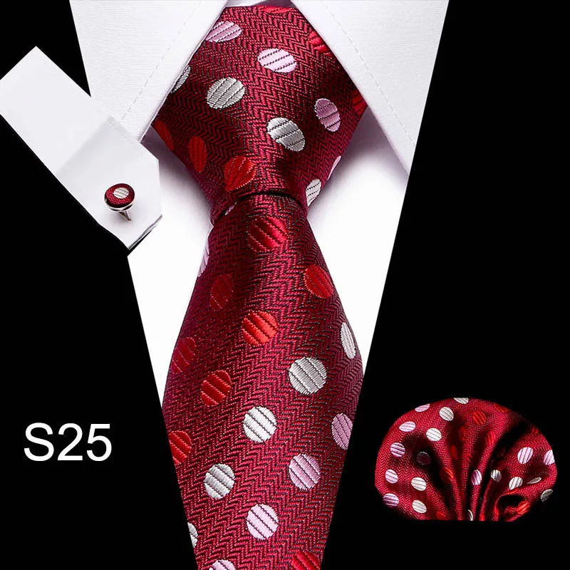 Мужские галстуки цвета красного вина с цветочным узором Пейсли Шелковый жаккардовый галстук Hanky запонки набор мужской бизнес подарок галстуки для мужчин - Цвет: S25