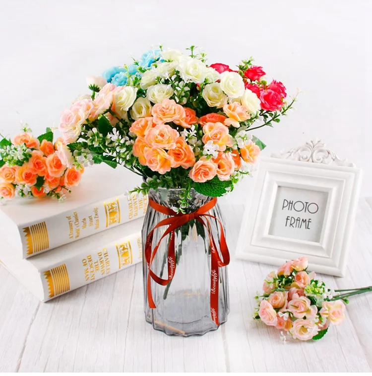 QIFU 30 см мини-Роза 1 букет 15 Цветочная головка искусственные шелковые цветы ветви искусственные цветы для декора свадьбы