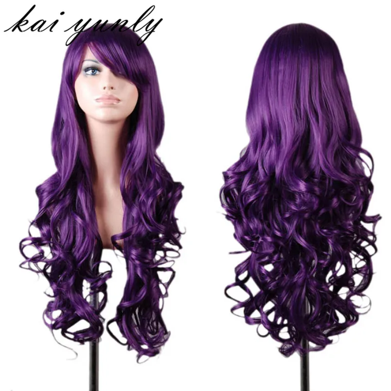 

FashionWig Long Hair Heat Resistant Spiral Curly Cosplay Wig Piece Hairpiece Styling Accessory Hair Extensions Purple Sep 7