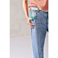 N6706 Корейская версия большого размера Лоскутная сумка с синими девятью прямыми джинсами женские