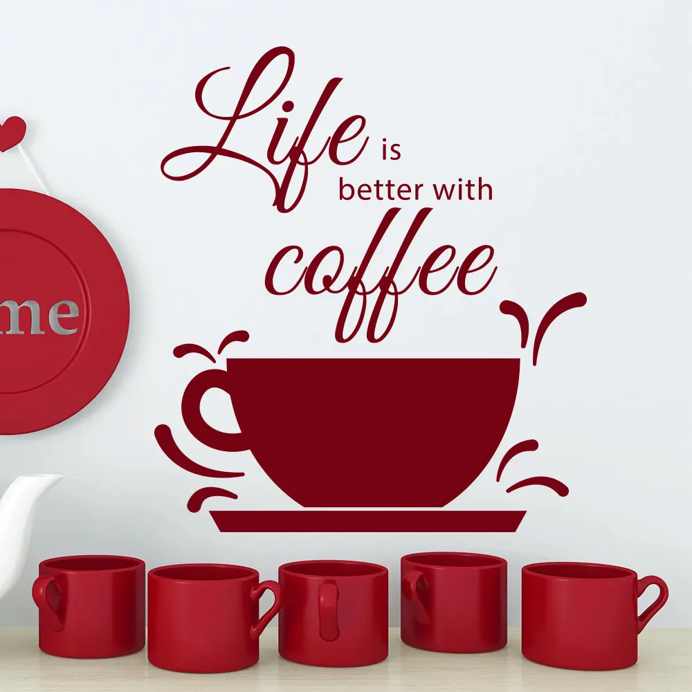 

Quotes Wall Decals Life Is Better With Coffee Kitchen Coffee House Decor Wall Sticker Coffee Cup Sticker Vinyl Lettering NY-369
