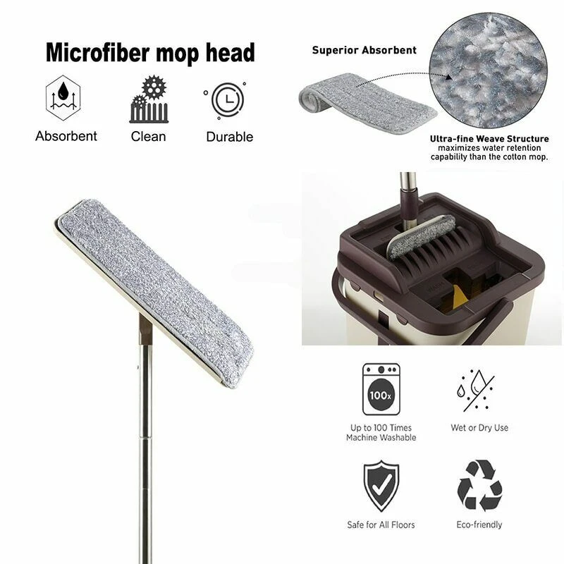 Kitchen tool living room flat extrusion mop and bucket free hand-cleaning floor microfiber mop pad drying for wood laminate flat