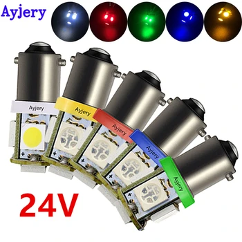 

AYJERY 500pcs 24V DC BA9S W6W 5050 5 SMD LED Car Light Wedge Marker Car Truck Indicator Signal Light Turn Tail Light Bulb