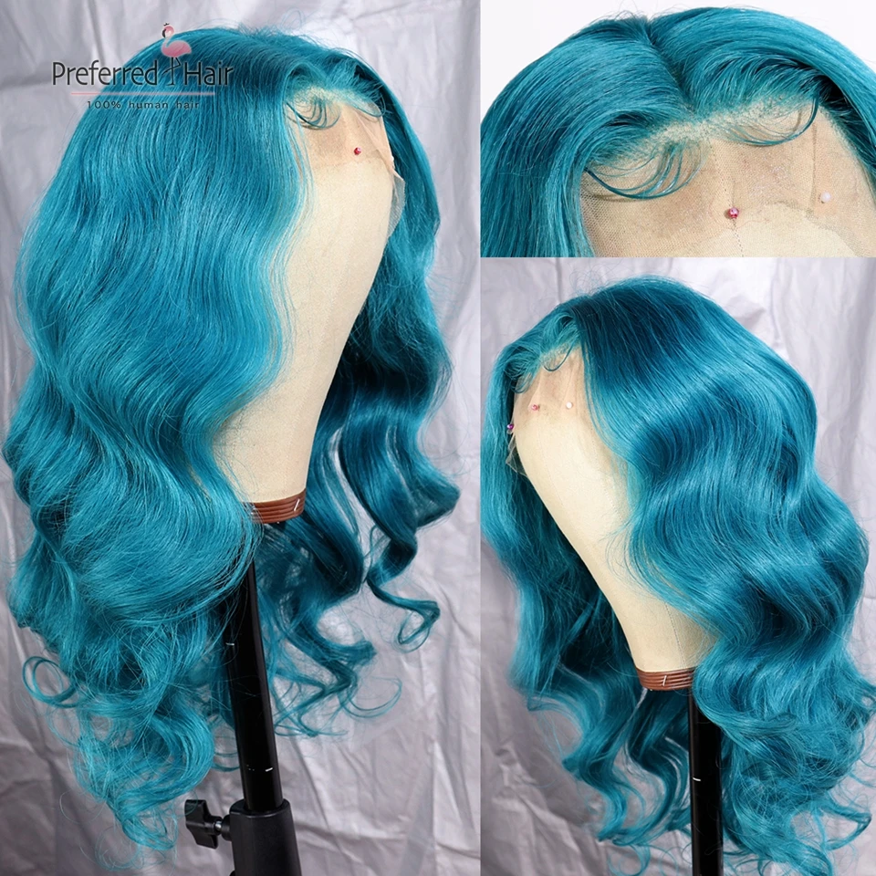 

Preferred Preplucked Loose Wave Wig 150 Density Blue Human Hair Wig Baby Hair Remy Brazilian Lace Front Wigs For Black Women