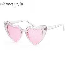 Новинка, модные женские солнцезащитные очки с сердечком, блестящие линзы, яркие цветные очки, Классическая кристальная оправа Kurt Cobain UV400