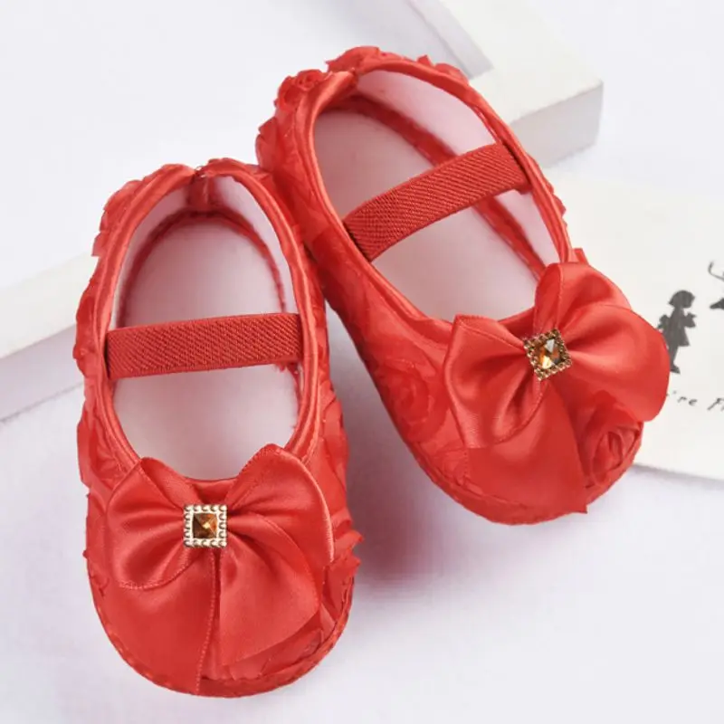 Girls Flowers Bow Baby Toddler Shoes 11cm 12cm 13cm Spring Autumn Children Footwear First Walkers