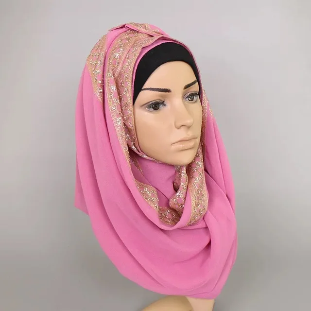 color 12 Одноцветное Цвет шифон хиджаб с кристально Shimmer Стразы шарф Обертывания мусульманские Шарфы для женщин Быстрая - Цвет: color 12