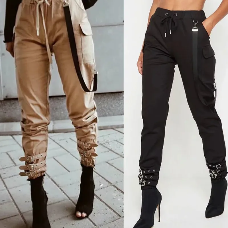 2019 последние весенние модные брюки карго женские с высокой талией Stresswear хаки