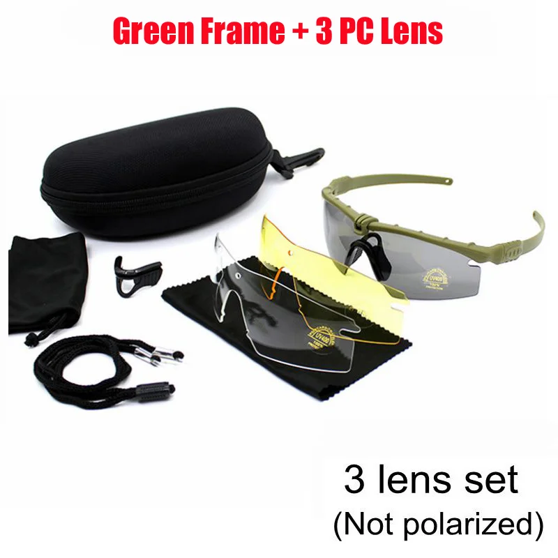 Армейские защитные военные очки, очки для пейнтбола, очки для стрельбы, тактические поляризационные солнцезащитные очки, ветрозащитные UV400, походные очки для рыбалки - Цвет: No Polarized Green