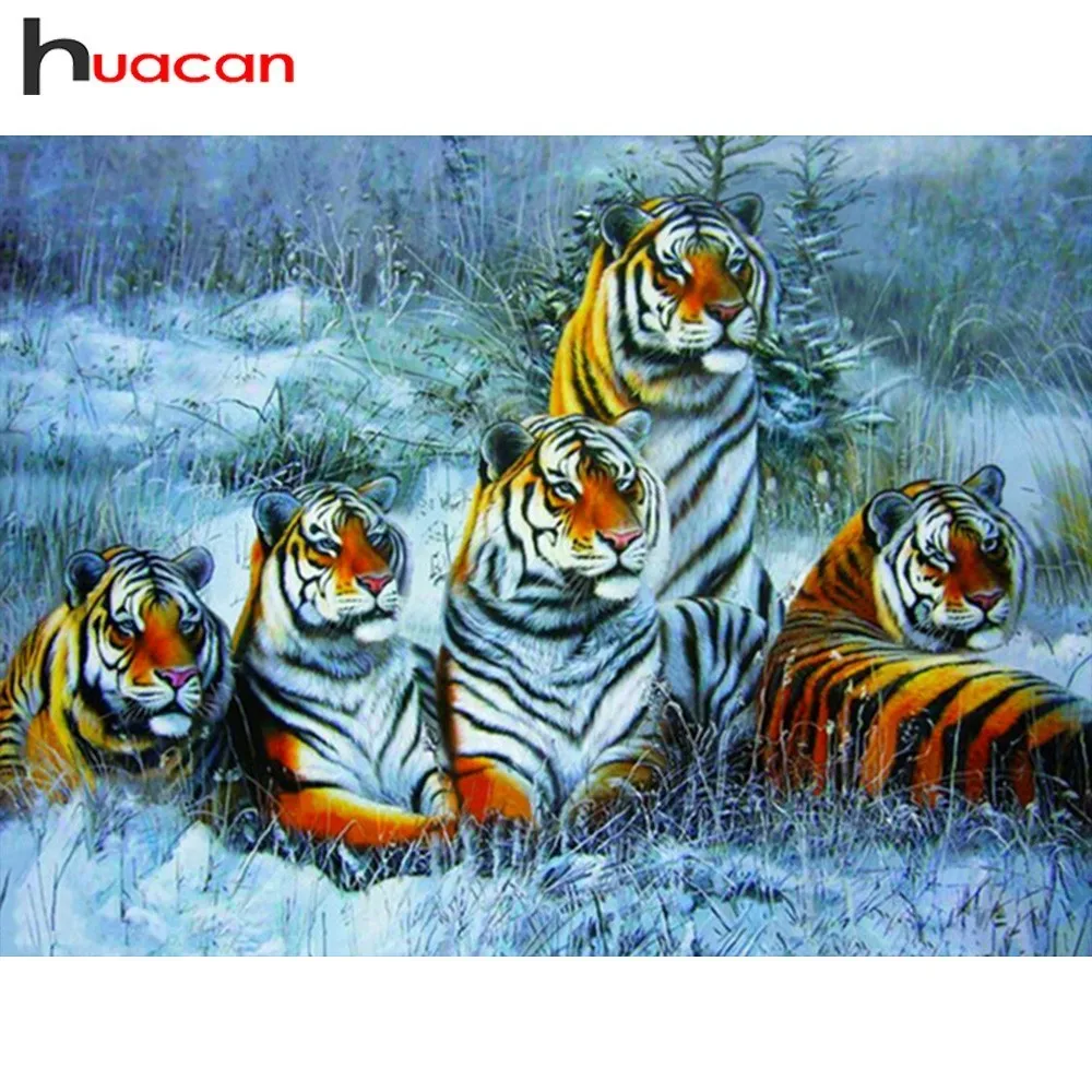 

Huacan Diamond Painting Full Square Drill Animal Diamond Embroidery Sale Tigers Cross Stitch Rhinestones Diamond Mosaic Snow