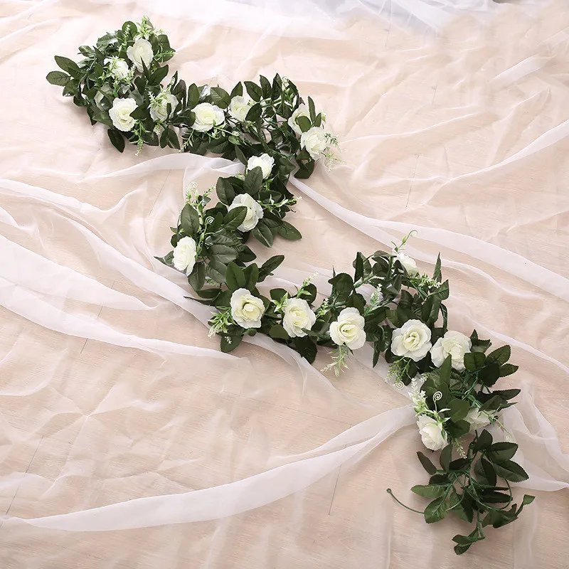 6colors 11Heads Fake Silk roses artificial flowers for wedding Green Leaves Silk Ivy wall Hanging Garland Wreath