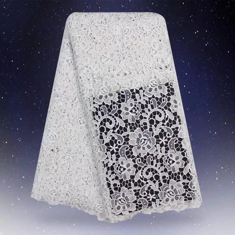 

5 Yards Pure Color Guipure Cord Lace African Cord Lace Fabric High Quality With Stones Beads Hot Sale 9 Colors 30
