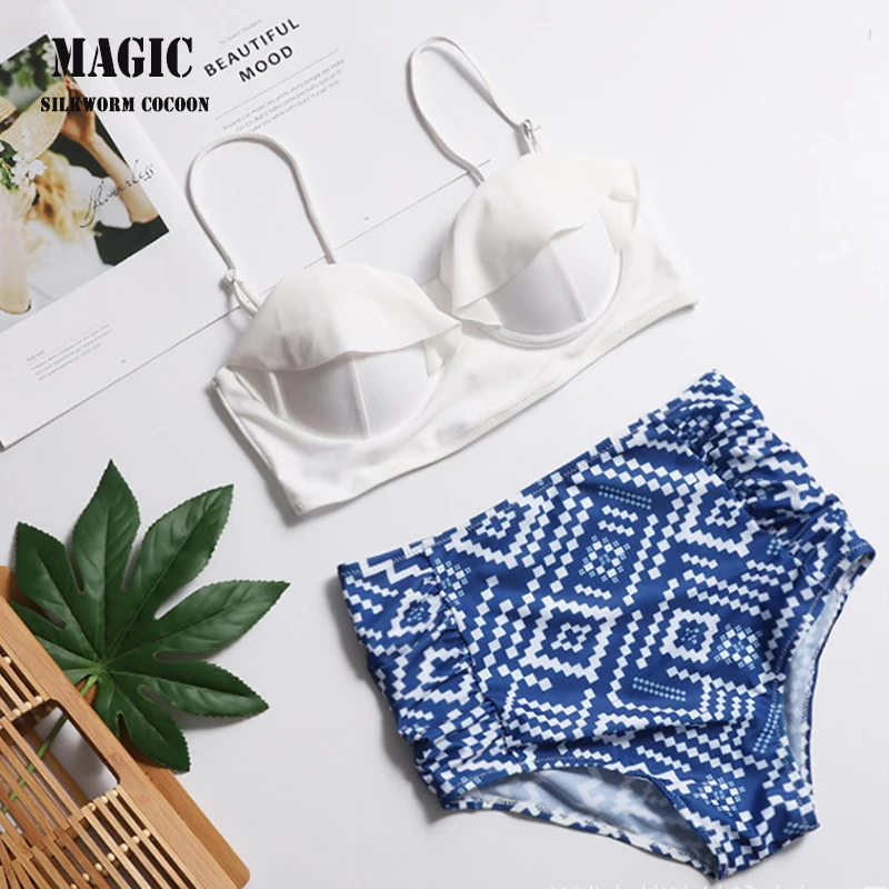 

new summer High waist split swimsuit sexy bikini print swimsuit stripe
