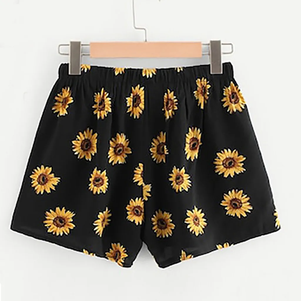 Fashion Women Sexy summer shorts Sunflower Print High Waist drawstring Short Pants Casual loose Shorts