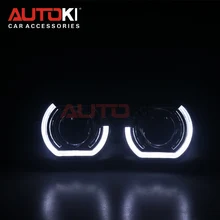 AUTOKI, новинка, спортивный, светодиодный, ангельские глазки+ би ксеноновые линзы, проектор, головной светильник для автомобиля, модифицированный, дневной, ходовой светильник 2,5/3,0 H4 H7