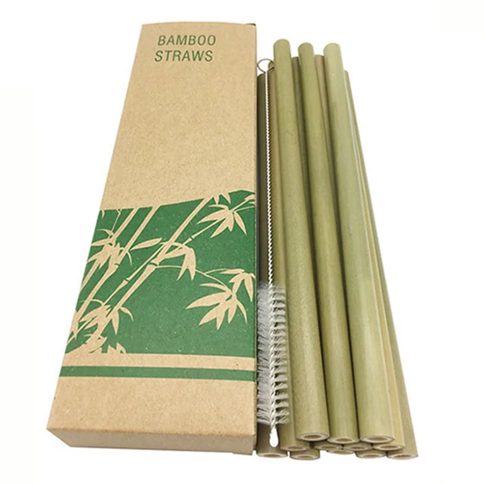 

12pcs Natural Bamboo Straws Reusable organic drinking Straws And straw cleaner brushes Eco-Friendly Party Kitchen Straw dropship