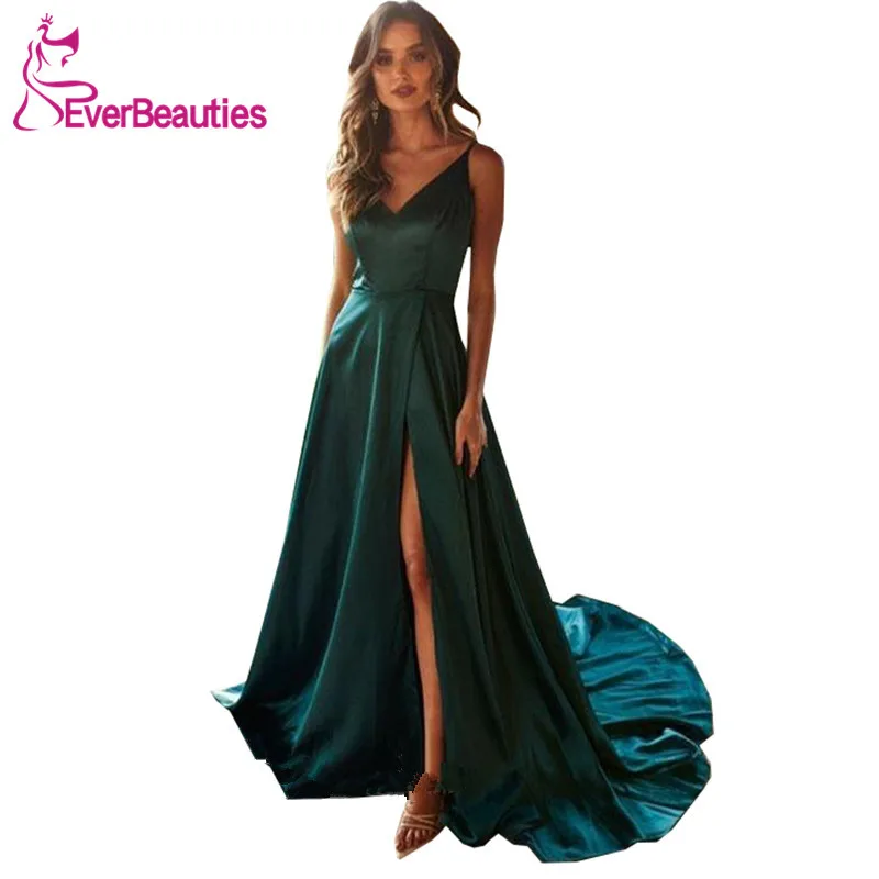 Side Slit Evening Dress Long 2019 Robe De Soiree V-Neck Elegant Formal Dress Spaghetti Straps Vestido De Festa Abiye Side Slit Evening Dress Long 2019 Robe De Soiree V-Neck Elegant Formal Dress Spaghetti Straps Vestido De Festa Abiye