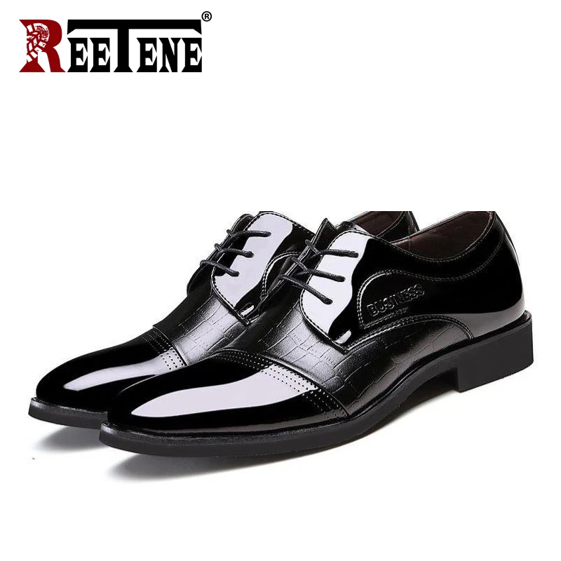 REETENE New Leather Oxford Business Men Shoes Lace Up Formal Shoes Men Shoes Pointed Toe Men Dress Shoes For Wedding Size 38-48
