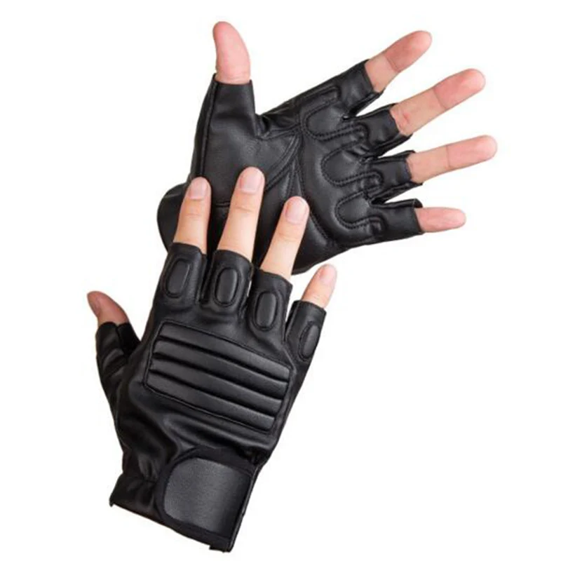 Cool Male Mens PU Leather Driving Half Finger Gloves Fitness Fingerless
