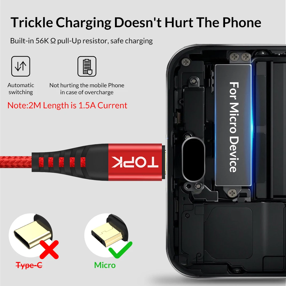 TOPK Hi-Tensile Micro USB Cable Nylon Braid Data Cable For Samsung Galaxy S7 edge S6 Xiaomi Redmi Note 5 Mobile Phone Cables TOPK Hi-Tensile Micro USB Cable Nylon Braid Data Cable For Samsung Galaxy S7 edge S6 Xiaomi Redmi Note 5 Mobile Phone Cables