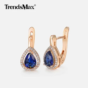 

Teardrop Blue Cubic Zircon Stone 585 Rose Gold Earrings For Women Woman Hot Party Wedding Jewelry Valentines Gifts KGE87