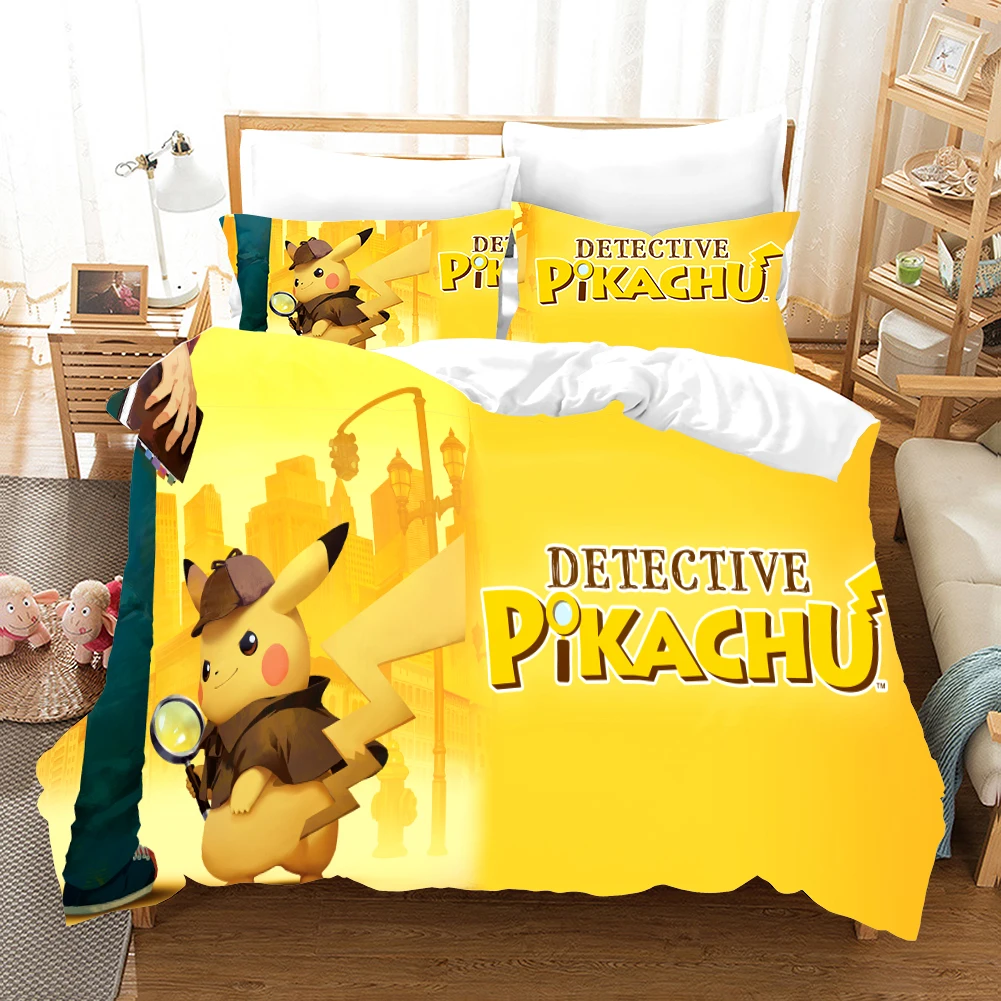 Pokemon Cartoon anime 3d bedding set Duvet Covers Pillowcases pikachu 3pcs Anime comforter bedding sets bedclothes bed linen