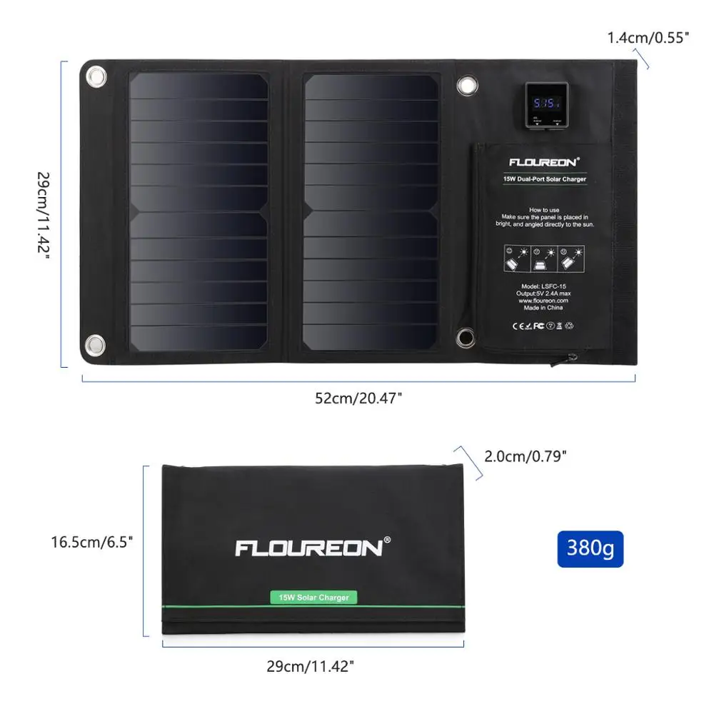 Floureon 15 Вт 28 Вт солнечная панель водонепроницаемый портативный складной солнечный зарядное устройство для iOS Android телефон power Bank 2/3 USB 5 В/2.A на открытом воздухе