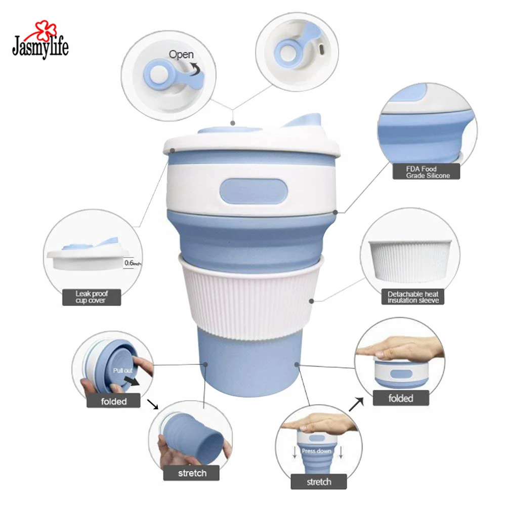 

350ml Silicone Collapsible Coffee Cup Portable Silicone Travel Cup Multi-function Foldable Outdoor Camping Leak Proof Water Cup