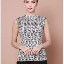 Весна и лето пригородный женский Шелковый вязаный низ OL половина высокая шея без рукавов жилет футболка. Новинка