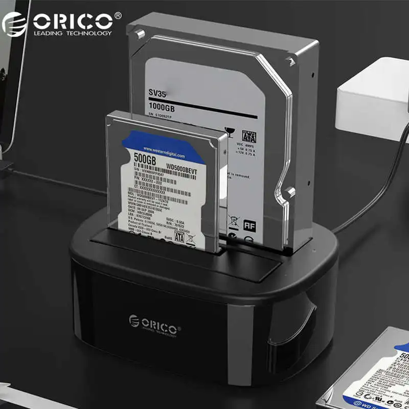 Док-станция Orico 6228Us3 Usb 3,0-Sata с двумя отсеками для жесткого диска 2,5/3,5 дюймов Hdd Ssd чехол с функцией офлайн клона