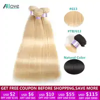 Allove Indian Straight Hair Bundles 613 Blonde Ombre Human Hair Weave Bundles 1/3/4 Bundles Deals Double Machine Remy Hair Weft