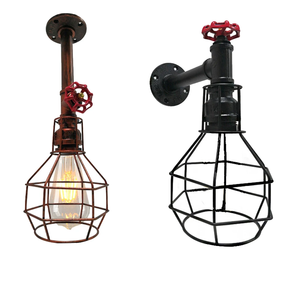 

Vintage Loft Water Pipe E27 Wall Lamp Creative Birdcage Industrial Wind Wall Lights Luminaire for Warehouse Restaurant Cafe