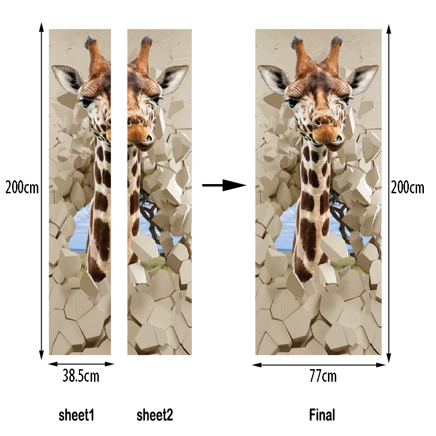 PVC Waterproof Self-adhesive Stickers PVC 3D Photo Wallpaper Cartoon Giraffe Creative Poster Door Mural Wallpaper Kid's Bedroom PVC Waterproof Self-adhesive Stickers PVC 3D Photo Wallpaper Cartoon Giraffe Creative Poster Door Mural Wallpaper Kid's Bedroom