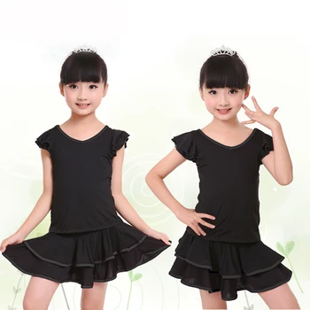 

Basic Child Kid Double V-Neck Performance Dress Latin Skirt Suit Dance Dress For Girls