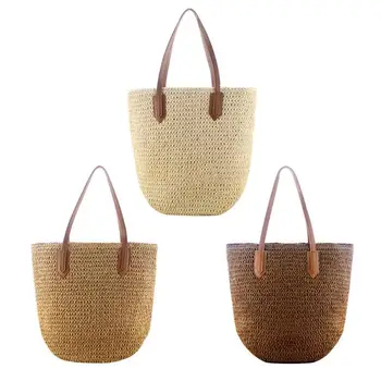 

Women Fashion Shoulder Bag Boho Paper Rope Straw Shoulder Handbags Women Casual Big Shopping Totes Women Soild Color Handbags