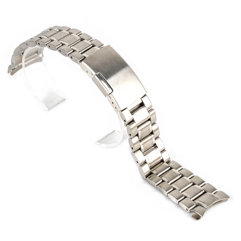 18/20/22/24mm Curved End Watch Band Unisex Stainless Steel Metal Wristwatch Strap Double Fold Deployment Clasp Bracelet 3 Colors
