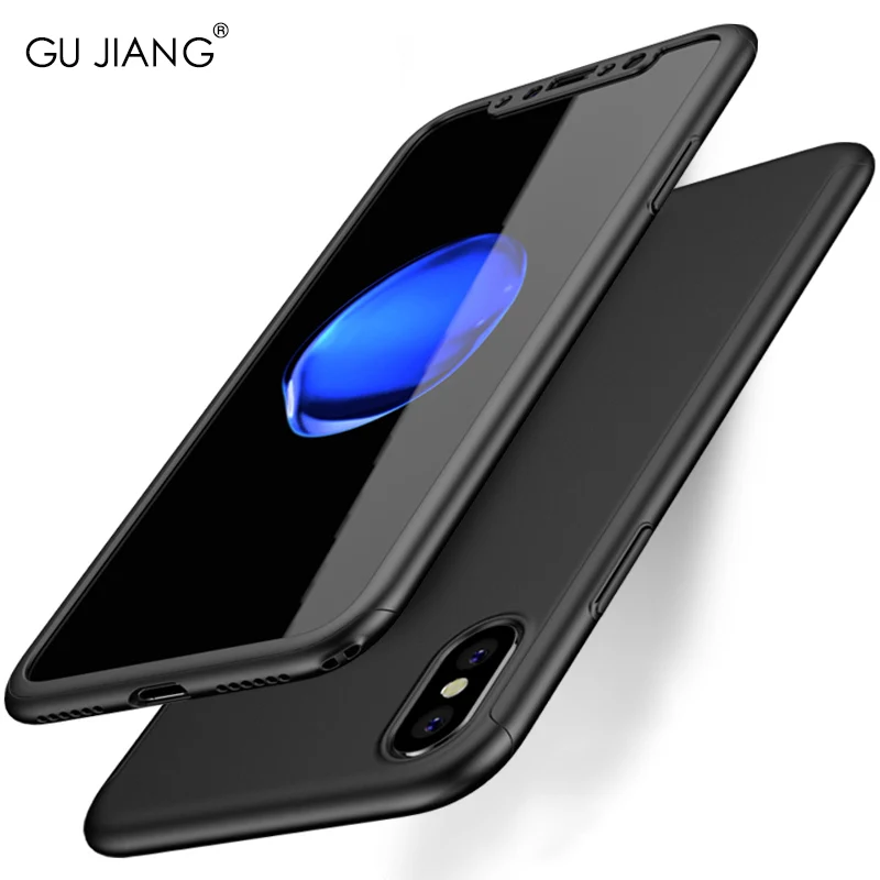 GU JIANG Luxury 360-degree Full Cover Anti-fingerprint Protector Case for iPhone 8 and Plus X All-fitting Shell |