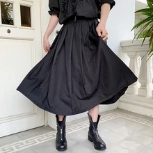 Мужской летний дизайнерский стиль альтернатива ретро Половина-длина плиссированная юбка брюки Модные мужские s плиссированные свободные брюки с раструбом