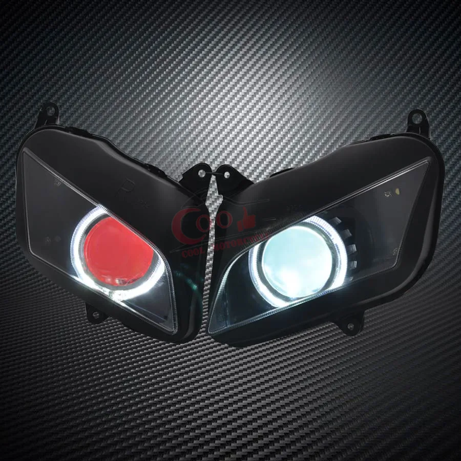 

Передняя фара для мотоцикла на заказ, проектор 2,8 дюйма, ксеноновая фара в сборе, белый угол w/Красный Дьявол, подходит для Honda CBR600RR 07-12