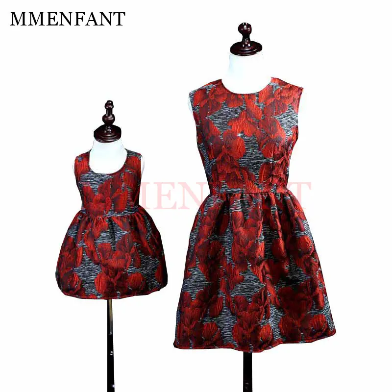 

2017 summer mom and daughter dress Ladies girls embossed jacquard dress mother and daughter clothes mother daughter dresses