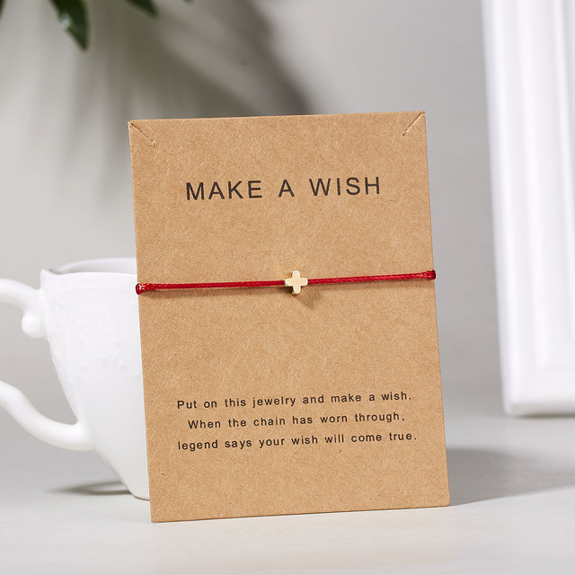 A Wish Heart Charm Bracelet Femme Adjustable Lucky Star Cross Butterfly Red String Women Kid Friendship Jewelry Card Gift