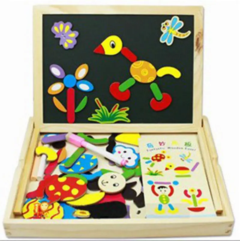 Wooden children learn Sketchpad puzzle board sided fight