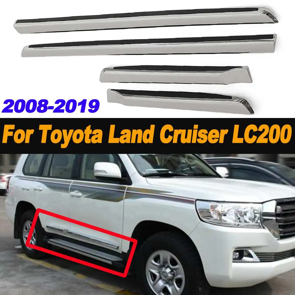 

4pcs/set ABS Chrome Door Side Molding Trim for Toyota for Land Cruiser LC200 2008-2019 Chrome Styling Car Body Line Trim